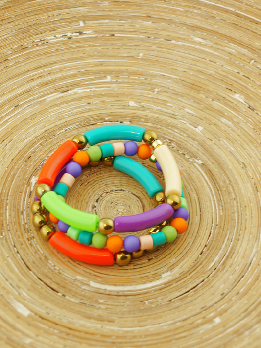 Set Armbanden Tube mix paars oranje groen goud