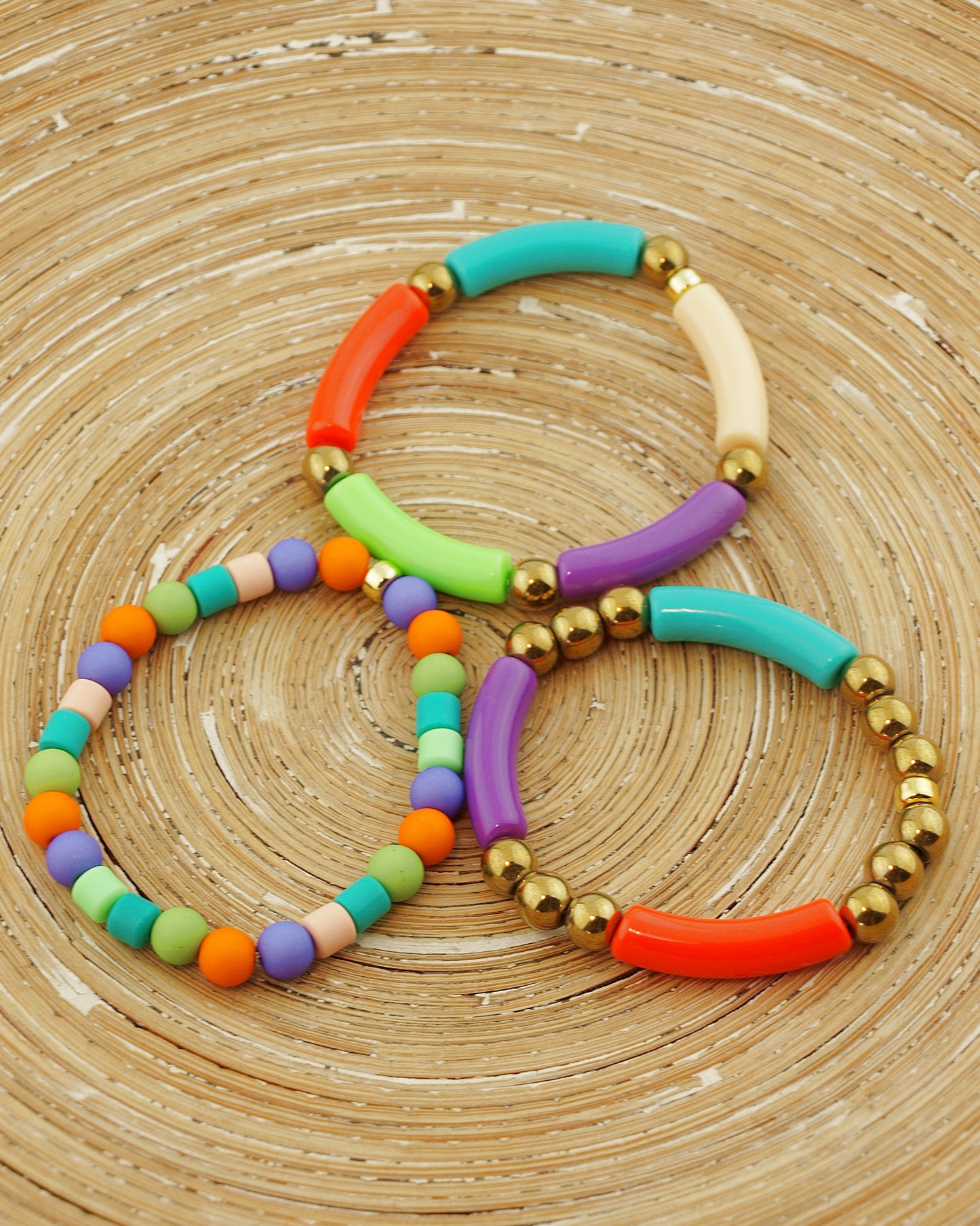 Set Armbanden Tube mix paars oranje groen goud