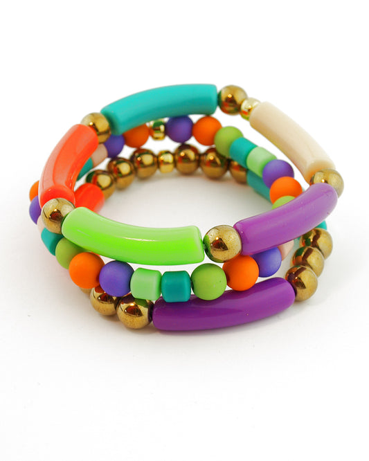 Set Armbanden Tube mix paars oranje groen goud