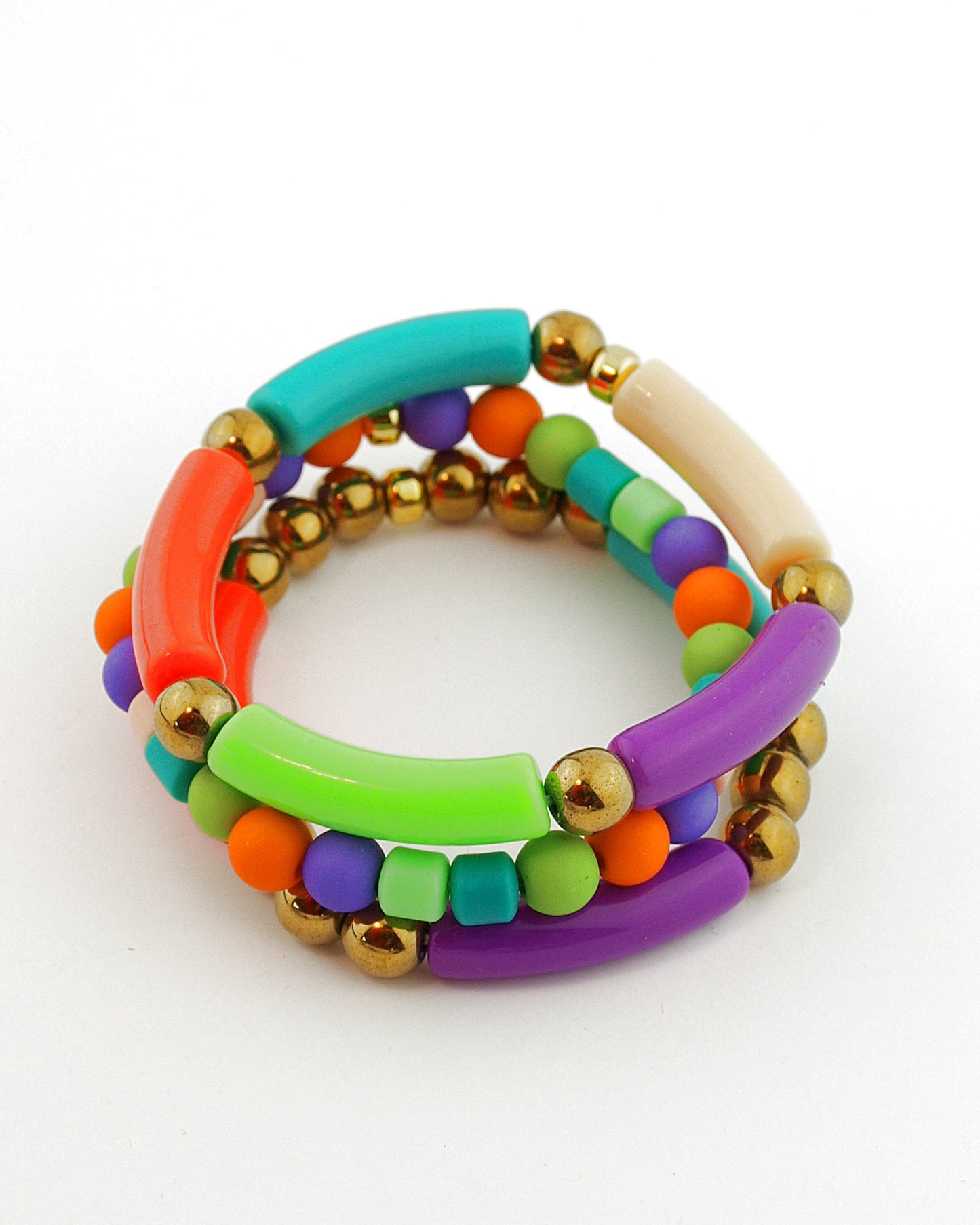 Set Armbanden Tube mix paars oranje groen goud