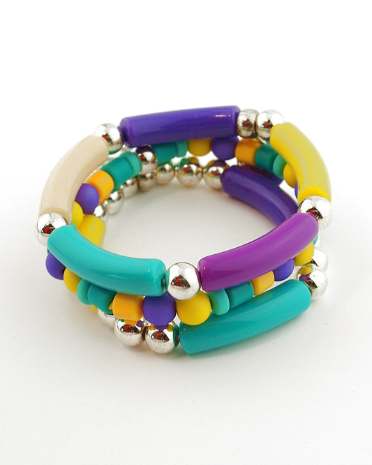 Set Armbanden Tube mix paars geel groen zilver