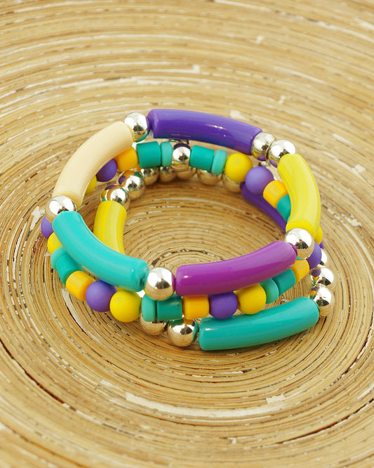 Set Armbanden Tube mix paars geel groen zilver