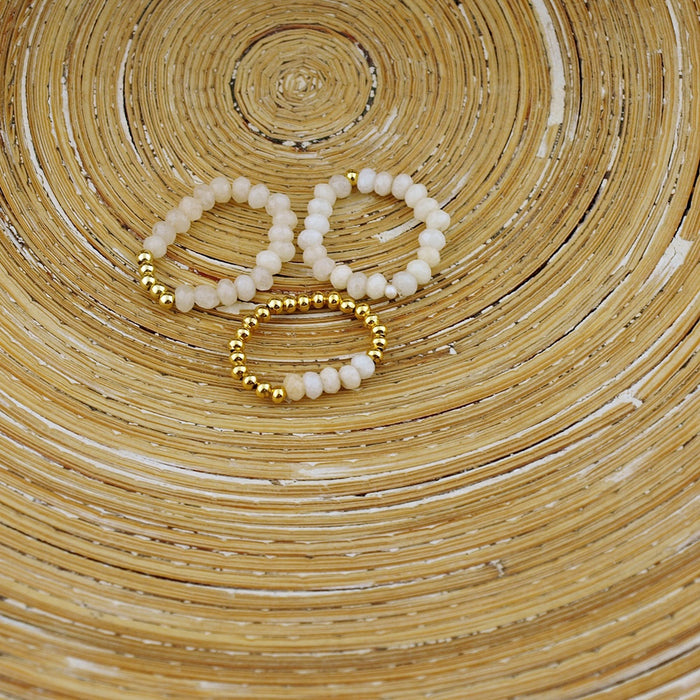 Stretch ringen set van jade kralen Creme