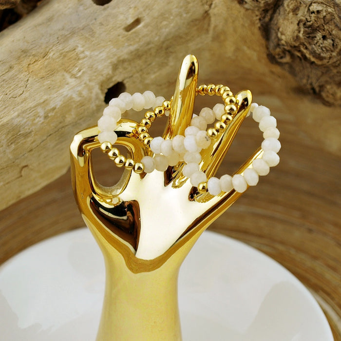 Stretch ringen set van jade kralen Creme