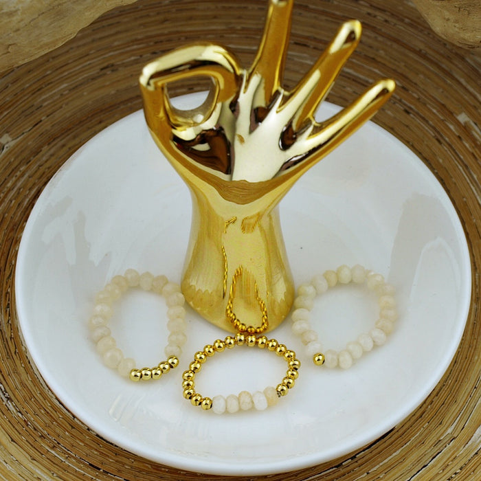 Stretch ringen set van jade kralen Creme