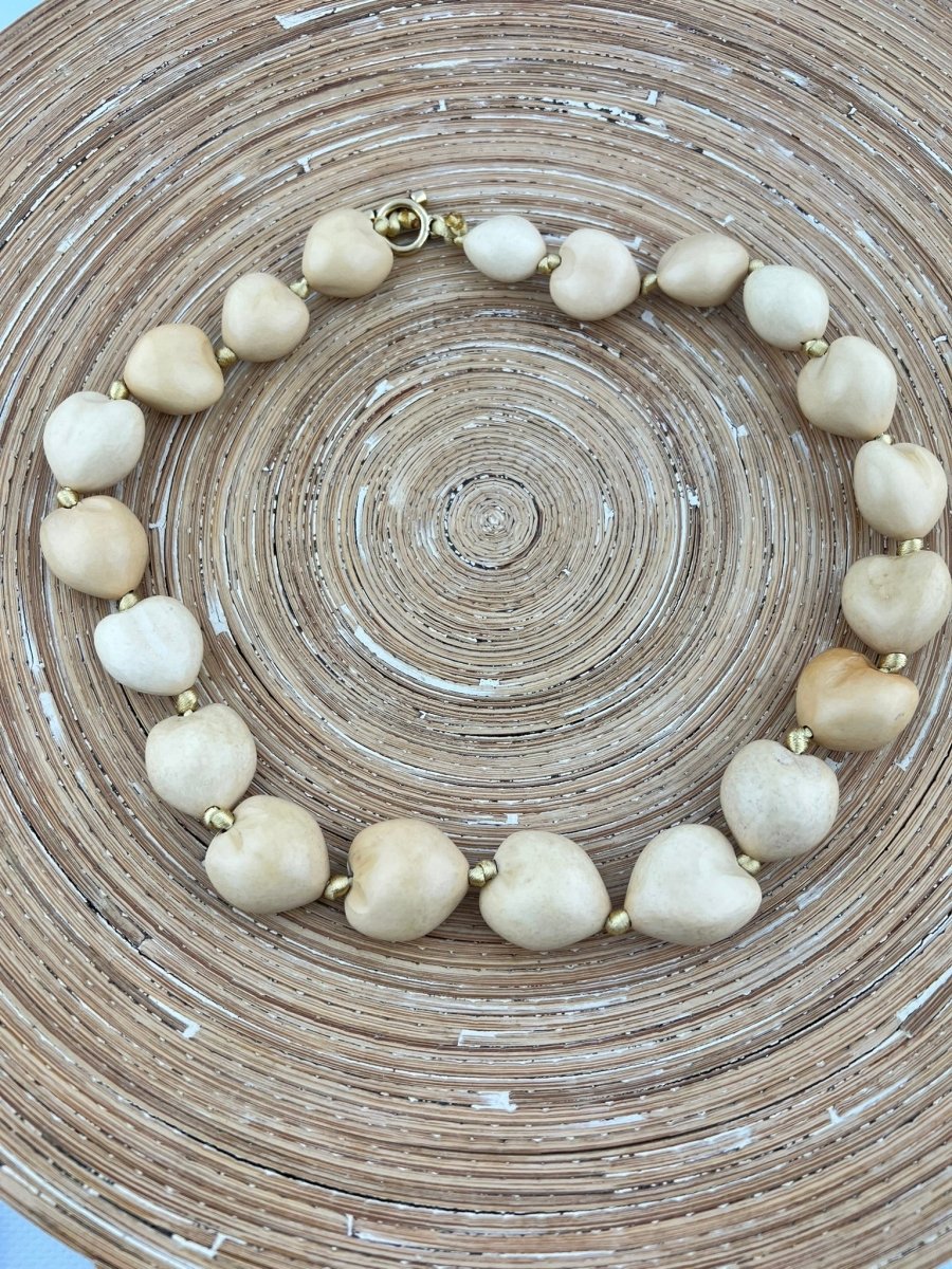 Ketting Bamboe Harten Grote Kralen Beige - HanneHaves