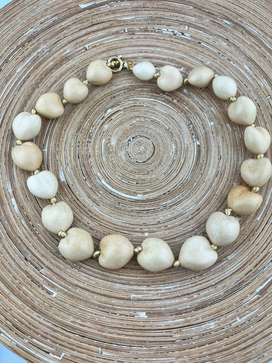 Ketting Bamboe Harten Grote Kralen Beige - HanneHaves