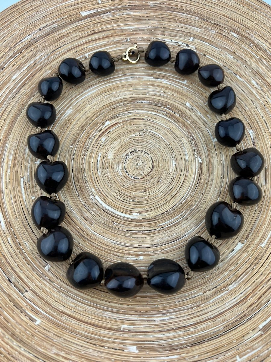 Ketting Bamboe Harten Grote Kralen Donker Bruin - HanneHaves