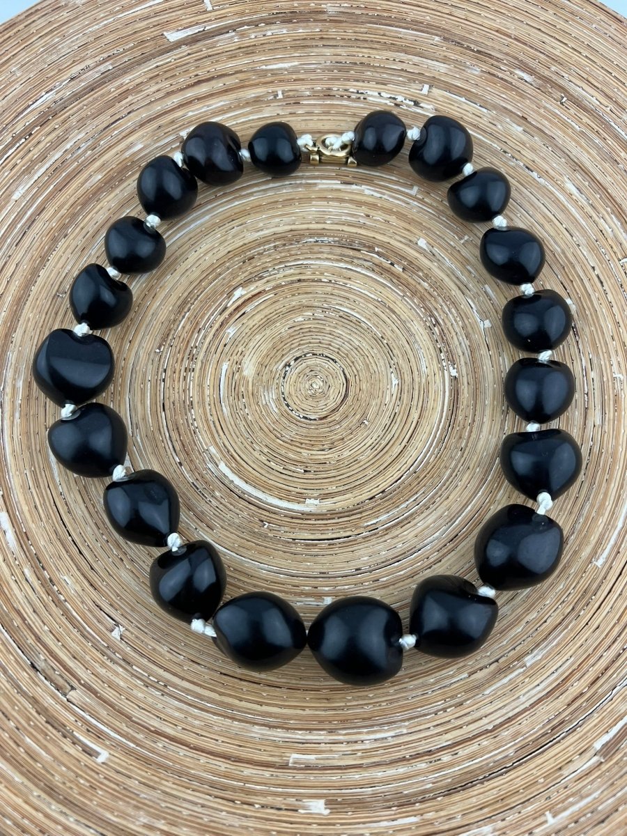Ketting Bamboe Harten Grote Kralen Zwart - HanneHaves