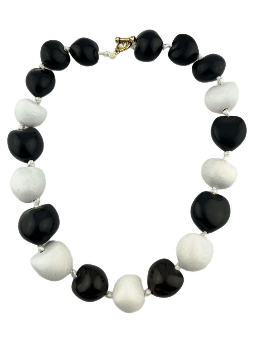 Ketting Bamboe Harten Grote Kralen Zwart Wit - HanneHaves