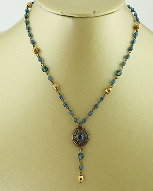 Korte ketting blauw goud