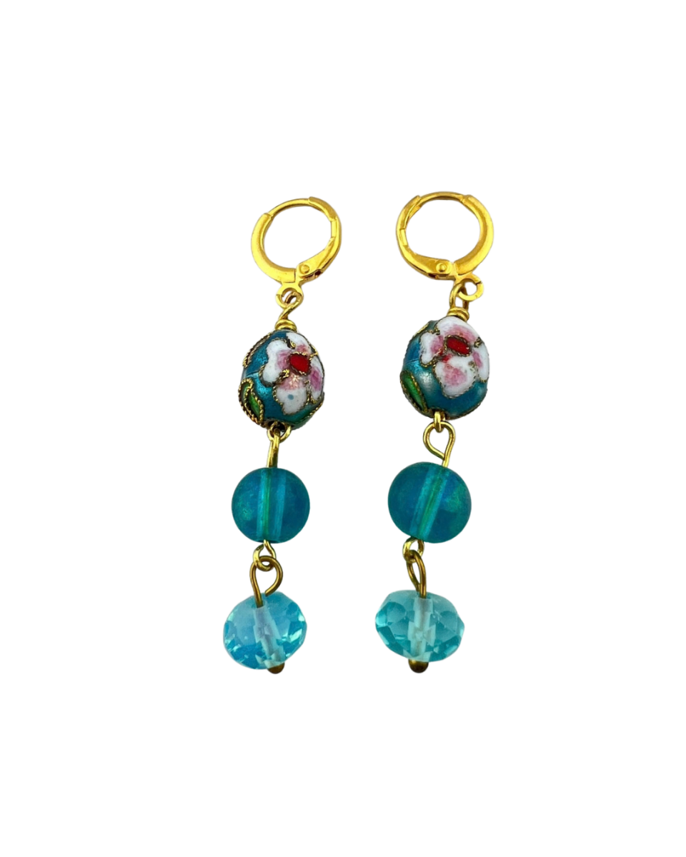 Oorbellen Blauwe Cloisonné kralen - HanneHaves