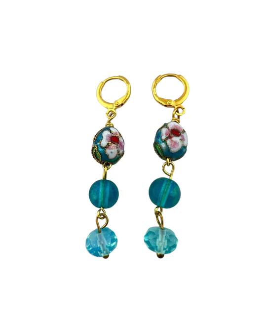 Oorbellen Blauwe Cloisonné kralen - HanneHaves