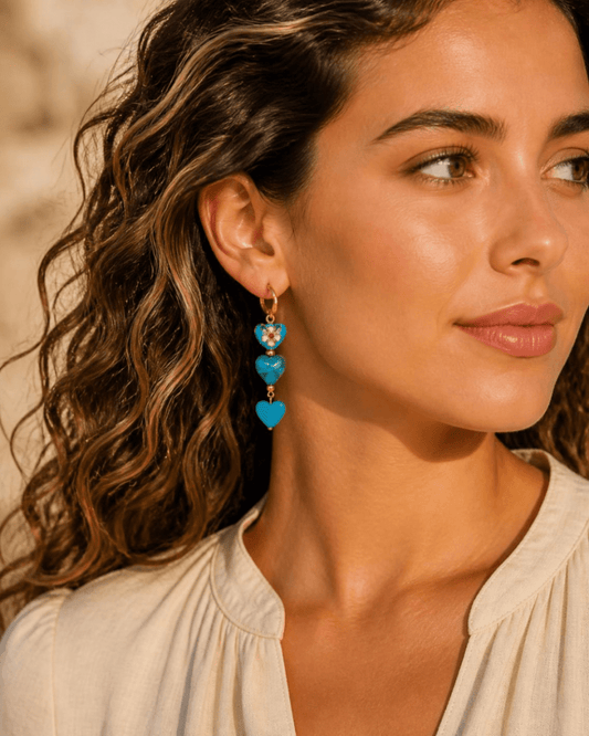 Oorbellen Blauwe Hartjes Cloisonné - HanneHaves