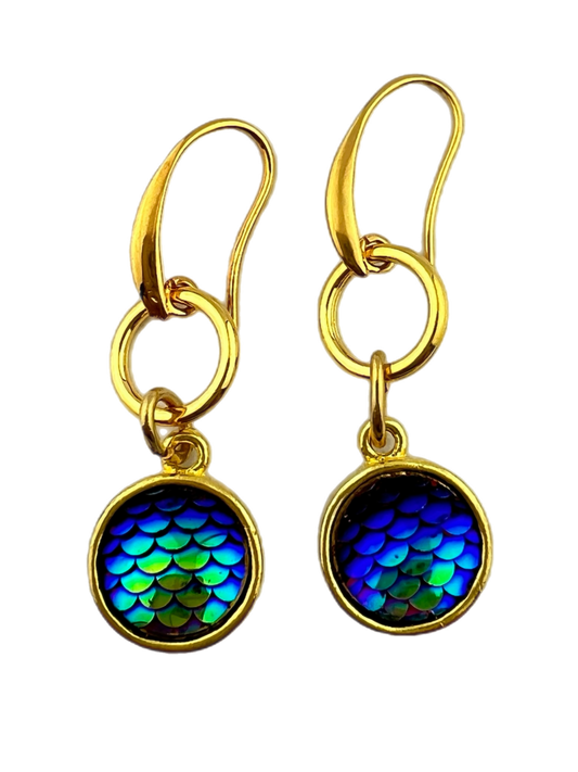 Oorbellen Goud Mermaid blauw - HanneHaves