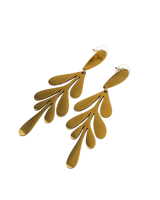 Oorbellen Leaf, gouden lange oorsteker - HanneHaves