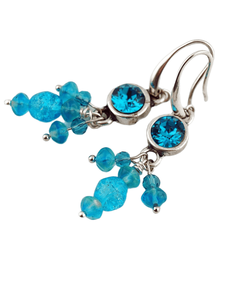 Oorbellen Swarovski Turquoise triangle zilver - HanneHaves