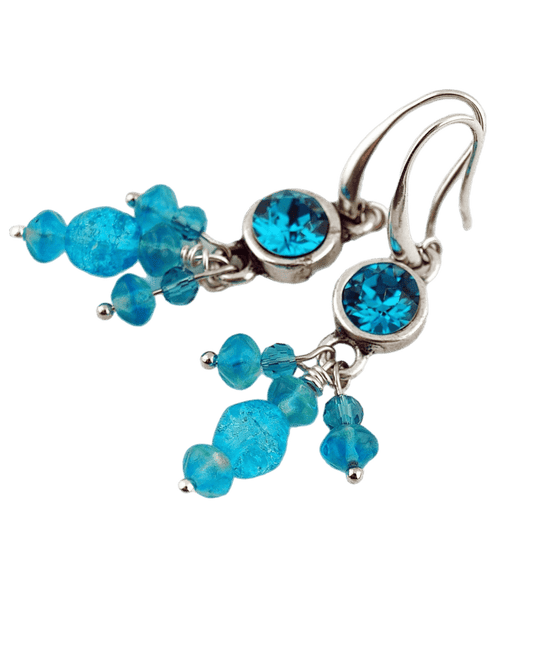 Oorbellen Swarovski Turquoise triangle zilver - HanneHaves