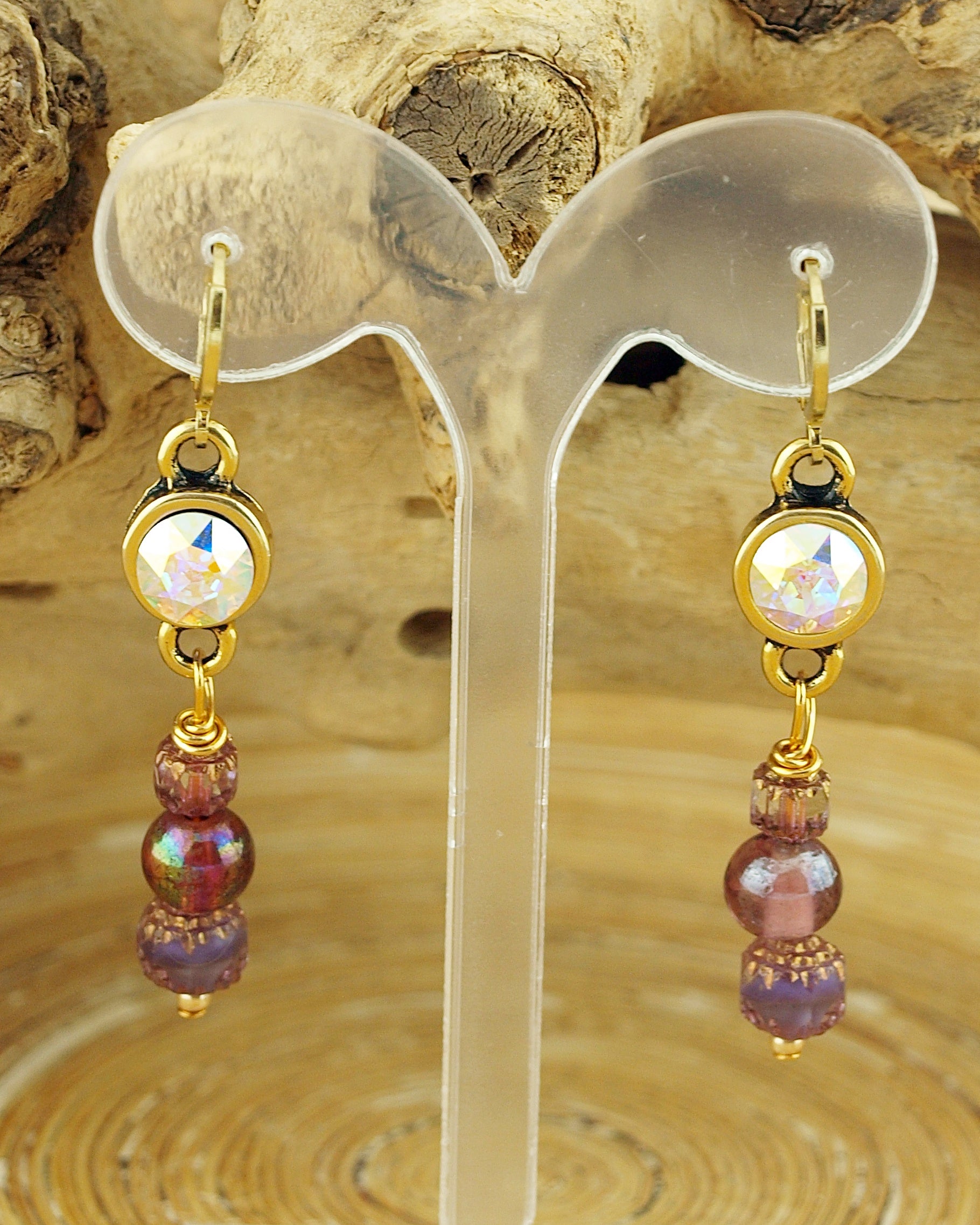 Oorbellen Swarovski Lila goud