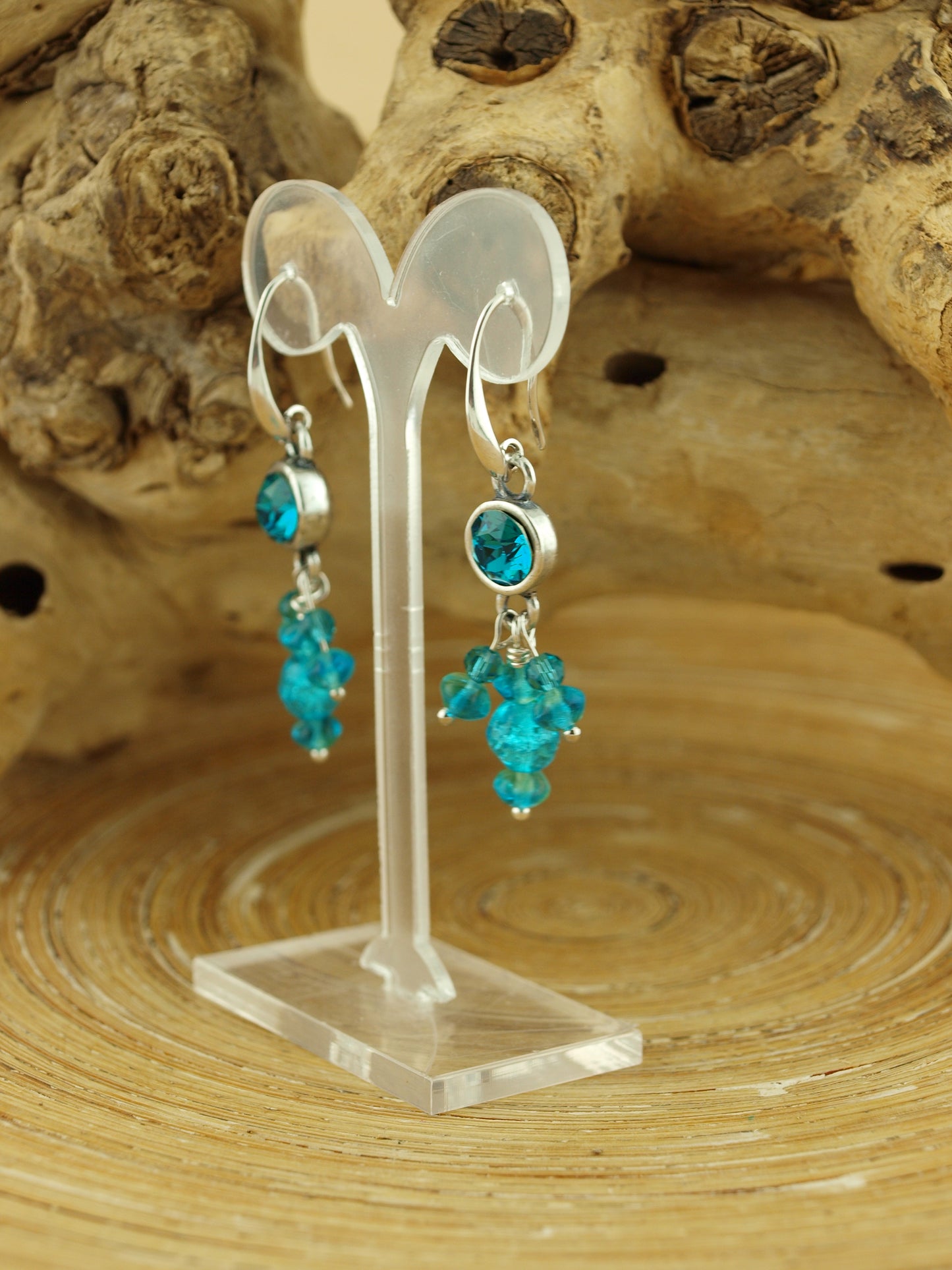 Oorbellen Swarovski Turquoise triangle zilver