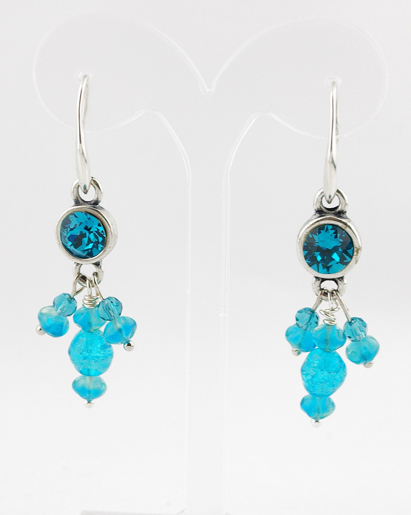 Oorbellen Swarovski Turquoise triangle zilver