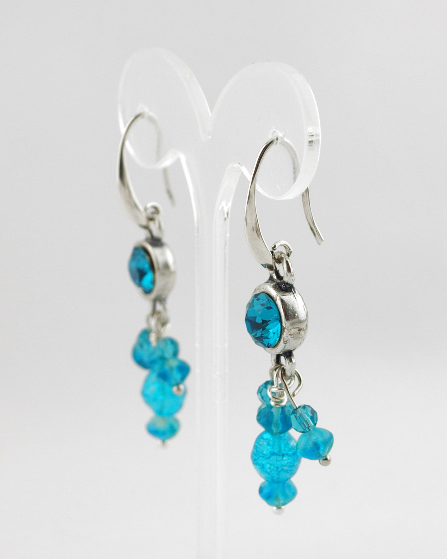 Oorbellen Swarovski Turquoise triangle zilver