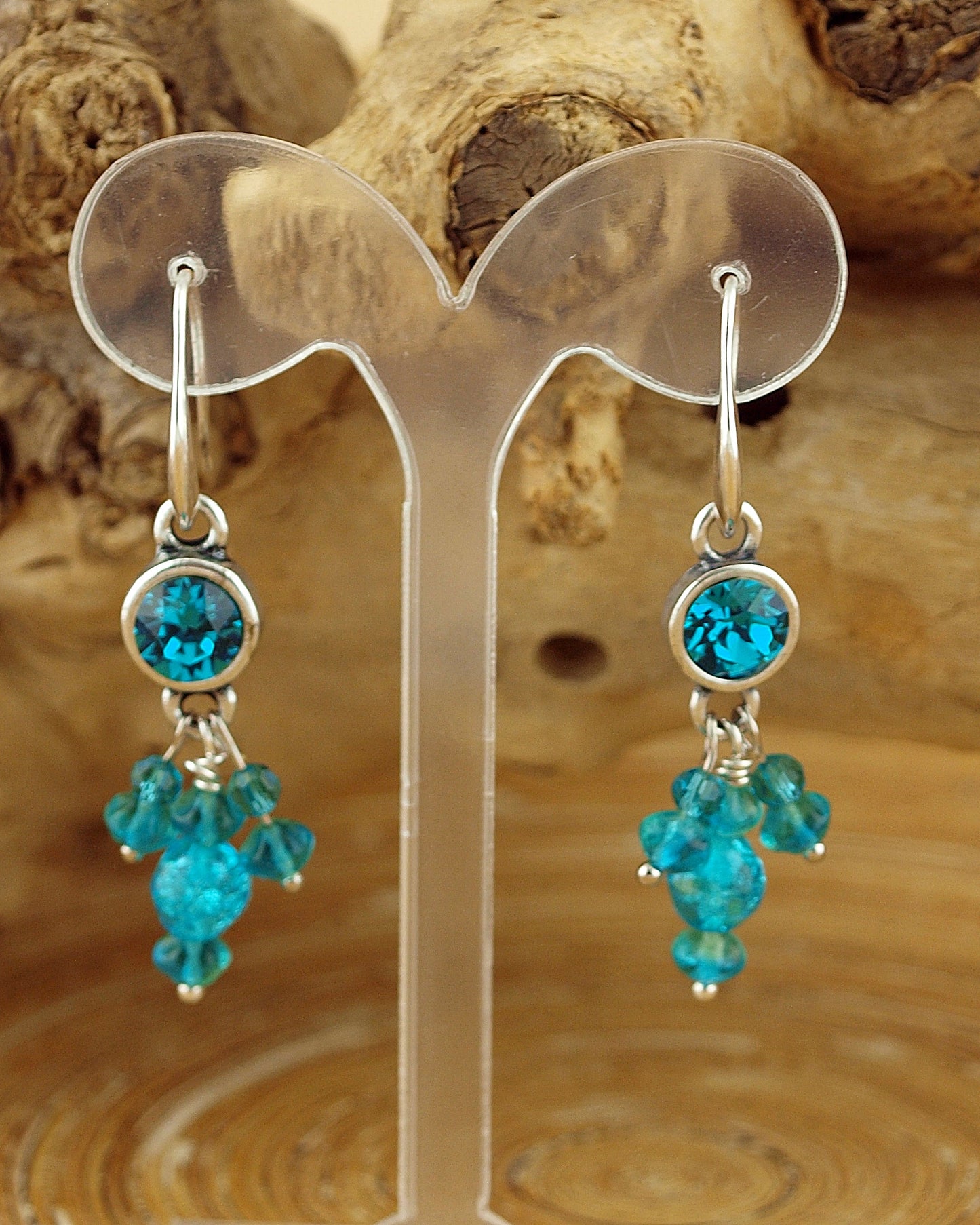 Oorbellen Swarovski Turquoise triangle zilver
