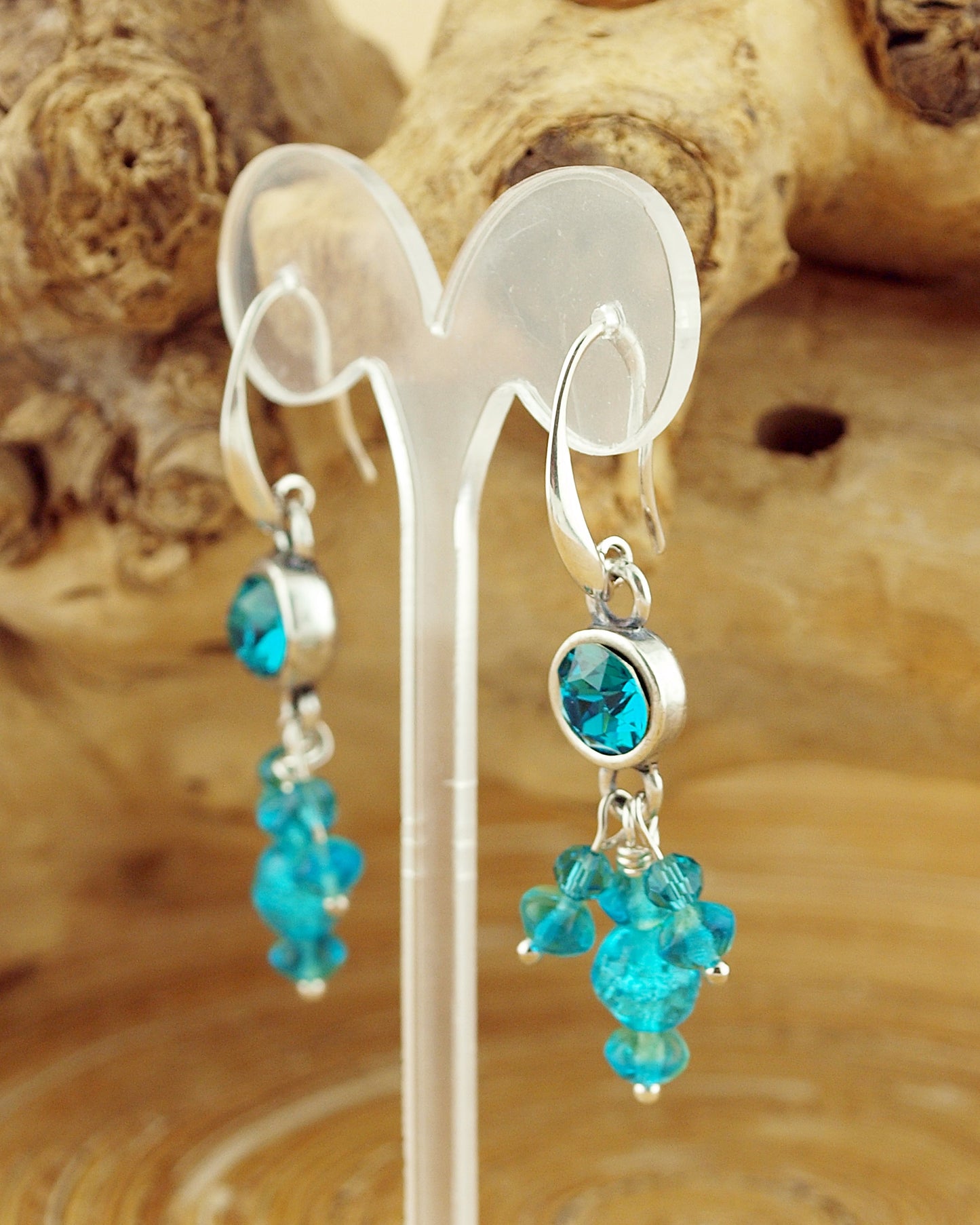 Oorbellen Swarovski Turquoise triangle zilver