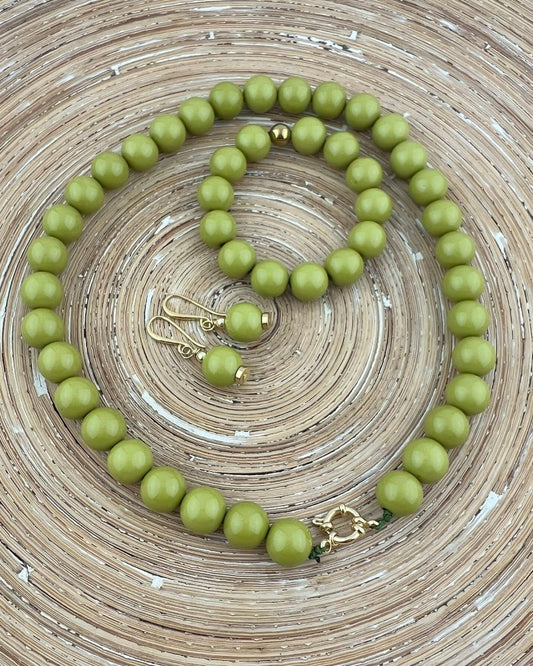 Set Grote Kraal 14 mm Olijf Groen - HanneHaves