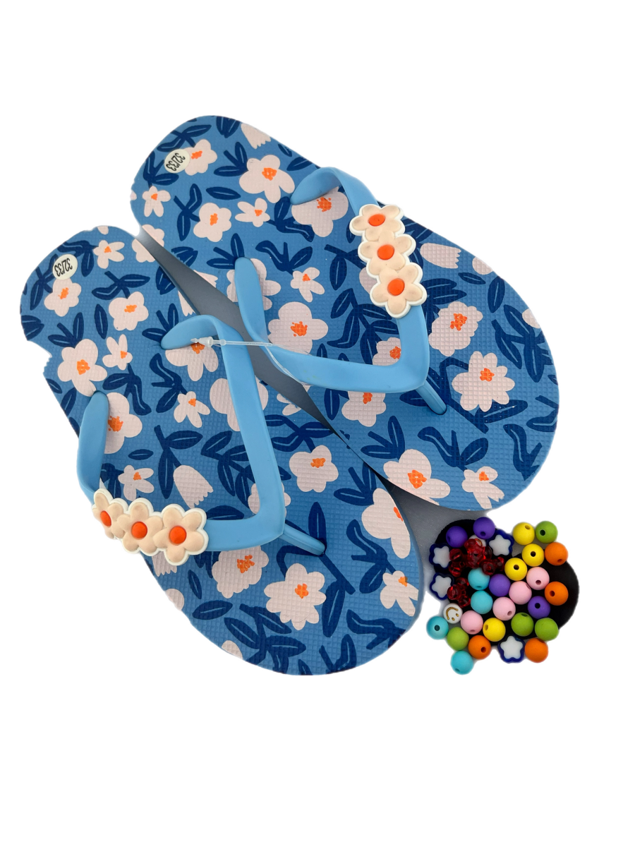 Teenslippers DIY blauw bloemetjes - HanneHaves