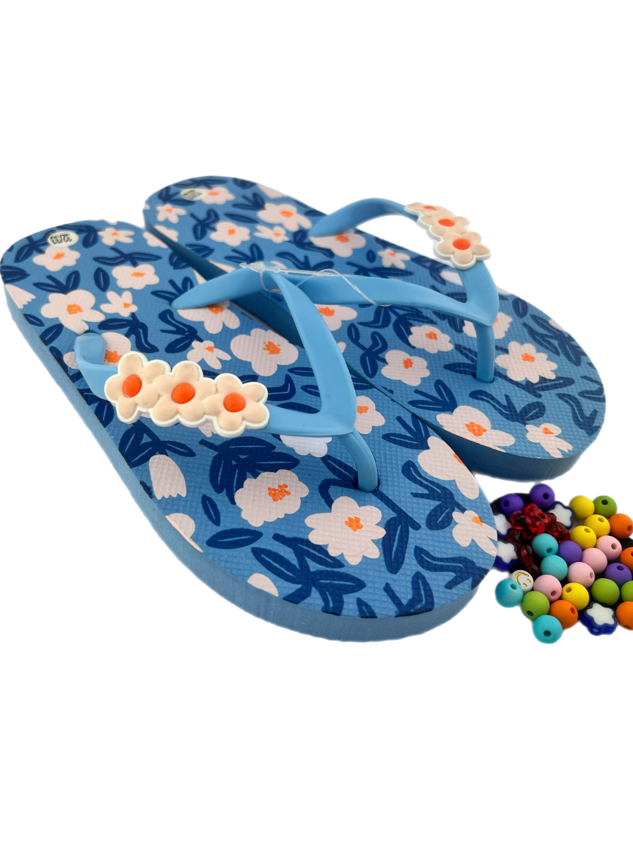 Teenslippers DIY blauw bloemetjes - HanneHaves