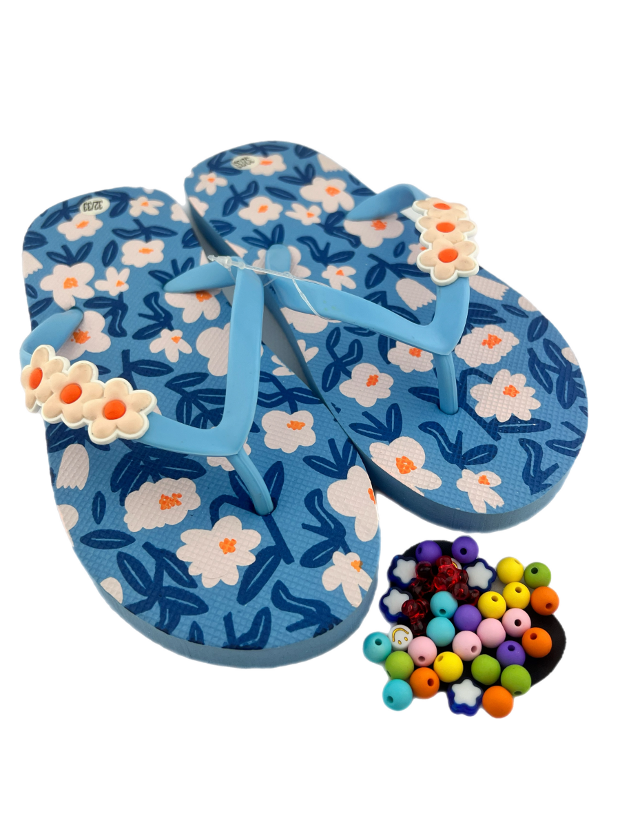 Teenslippers DIY blauw bloemetjes - HanneHaves