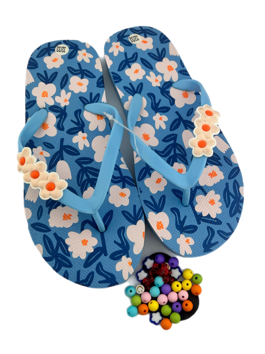 Teenslippers DIY blauw bloemetjes - HanneHaves