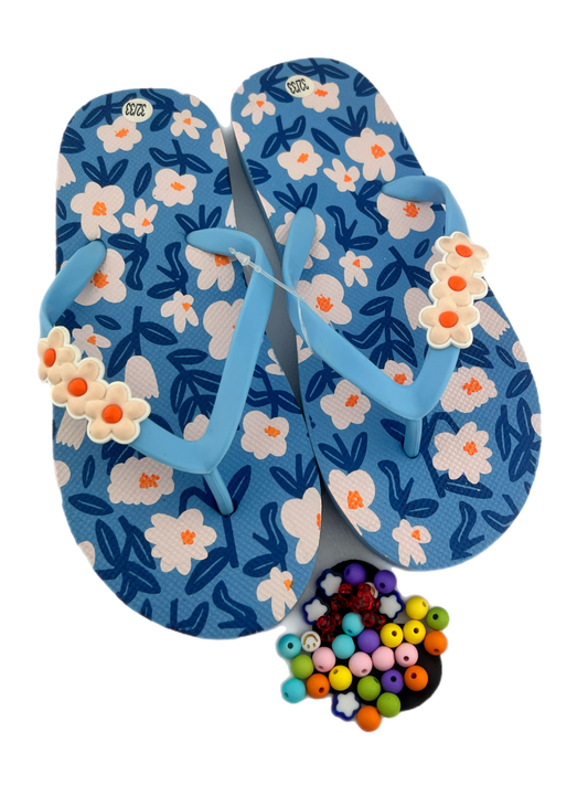 Teenslippers DIY blauw bloemetjes - HanneHaves
