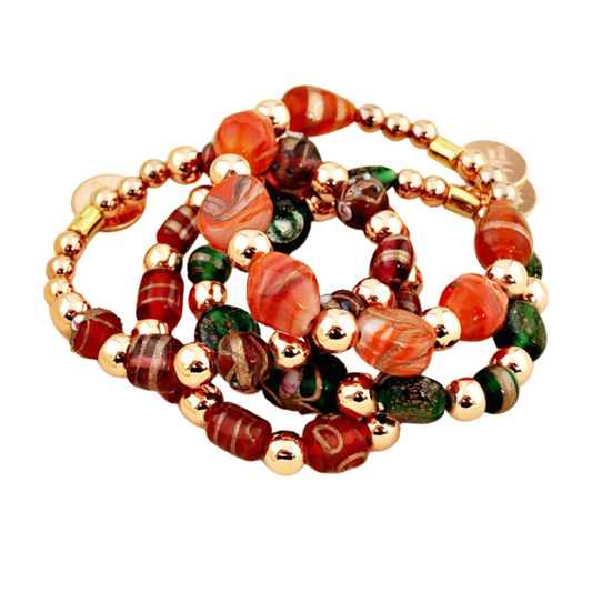 Armband Bohemien Mix koraal en rood