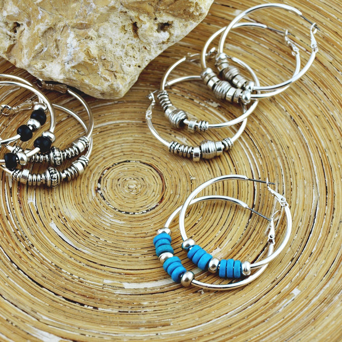 Oorbellen Creolen: Silver Beads Turquoise