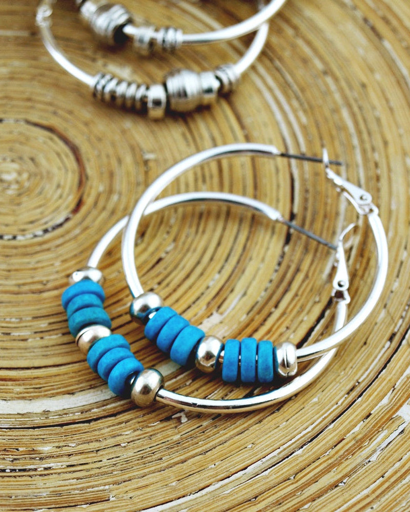 Oorbellen Creolen: Silver Beads Turquoise