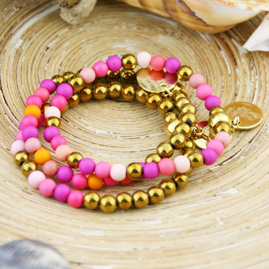 Armbandje BoHo Pink Colores de Oro