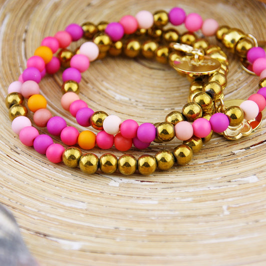 Armbandje BoHo Pink Colores de Oro