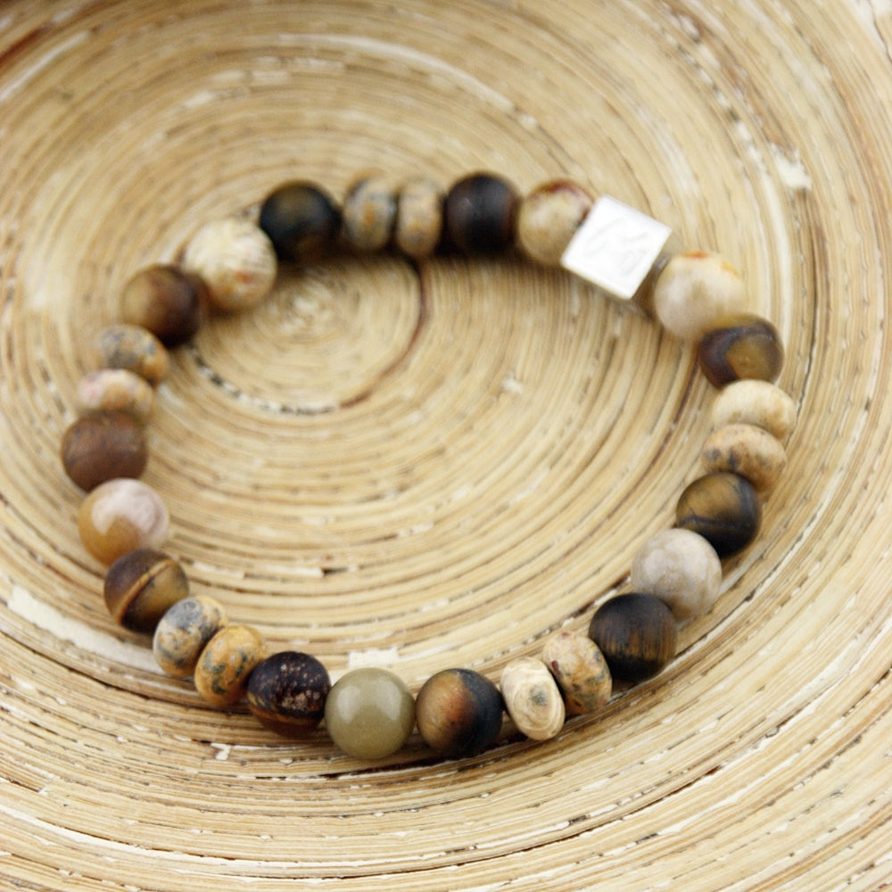 Natuursteenarmband Cubes Stone Brown