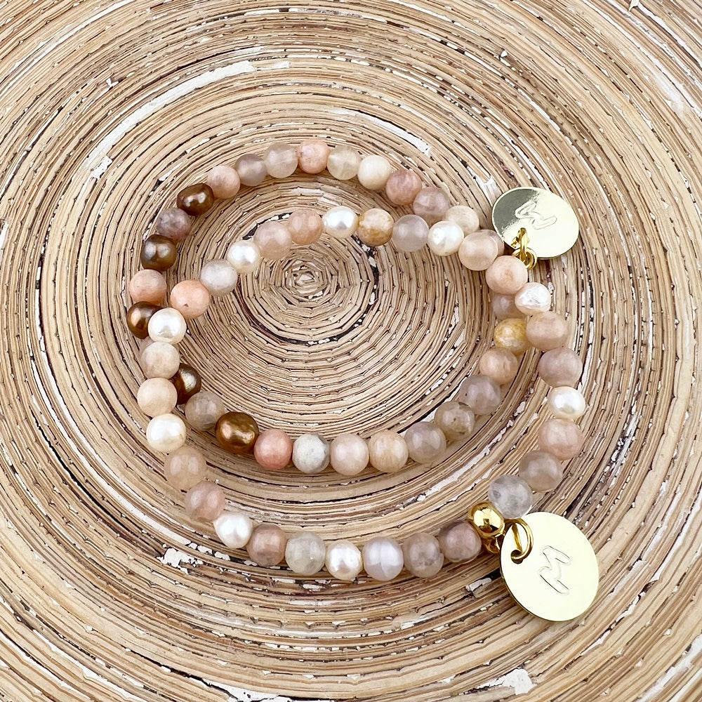 Natuursteenarmband Pearls & Gems Luna Oro