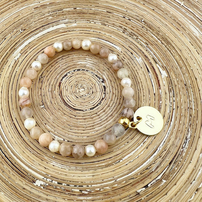 Natuursteenarmband Pearls & Gems Luna Oro