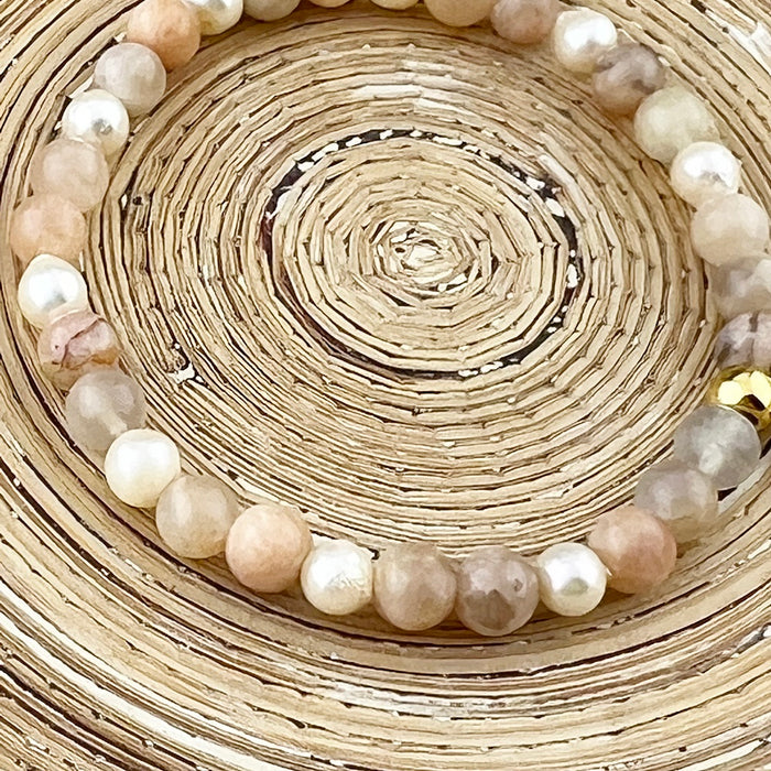 Natuursteenarmband Pearls & Gems Luna Oro