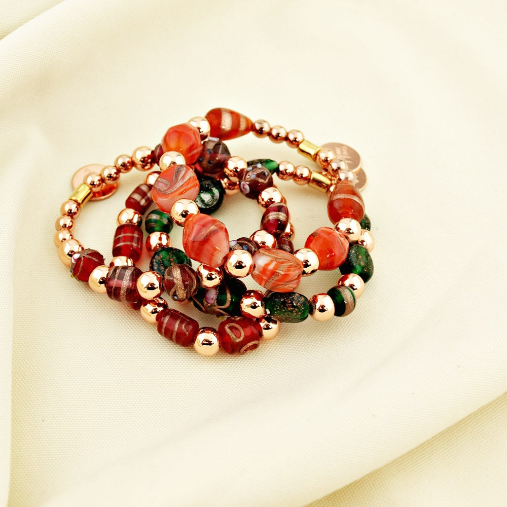 Armband Bohemien Mix koraal en rood