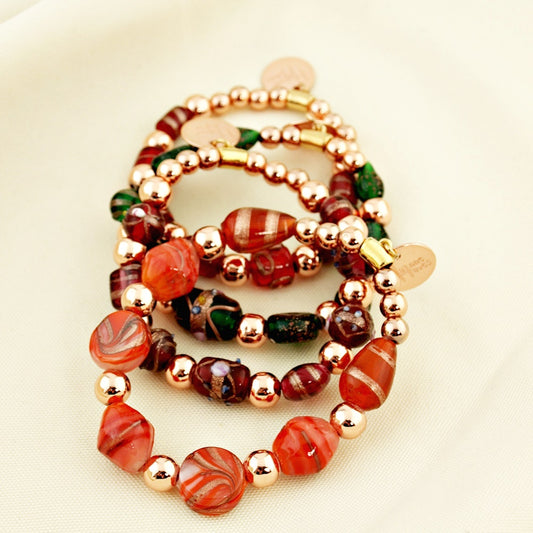 Armband Bohemien Mix koraal en rood