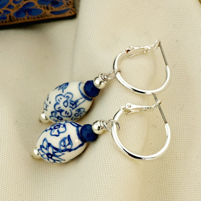 Creolen oorbellen Delfts Blauw Flowers