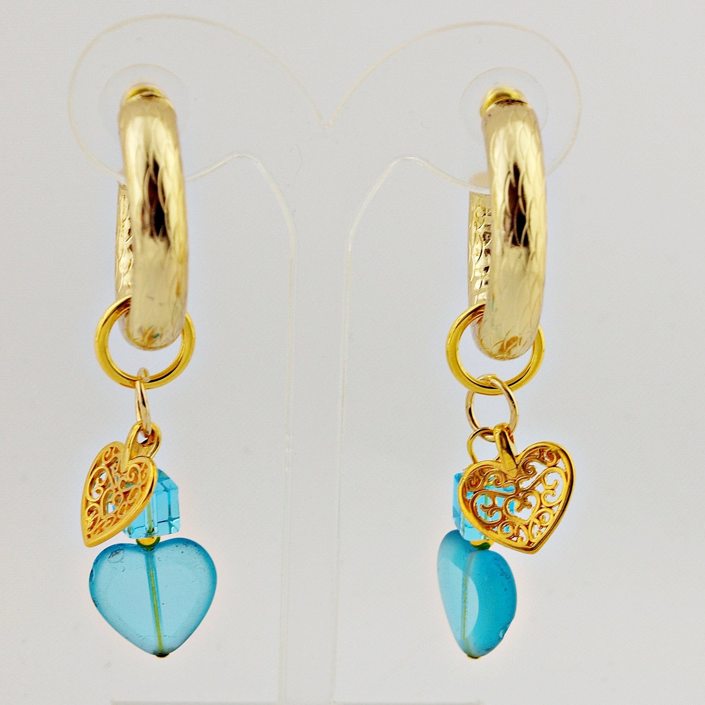 Oorbellen Big Loop Hearts Turquoise