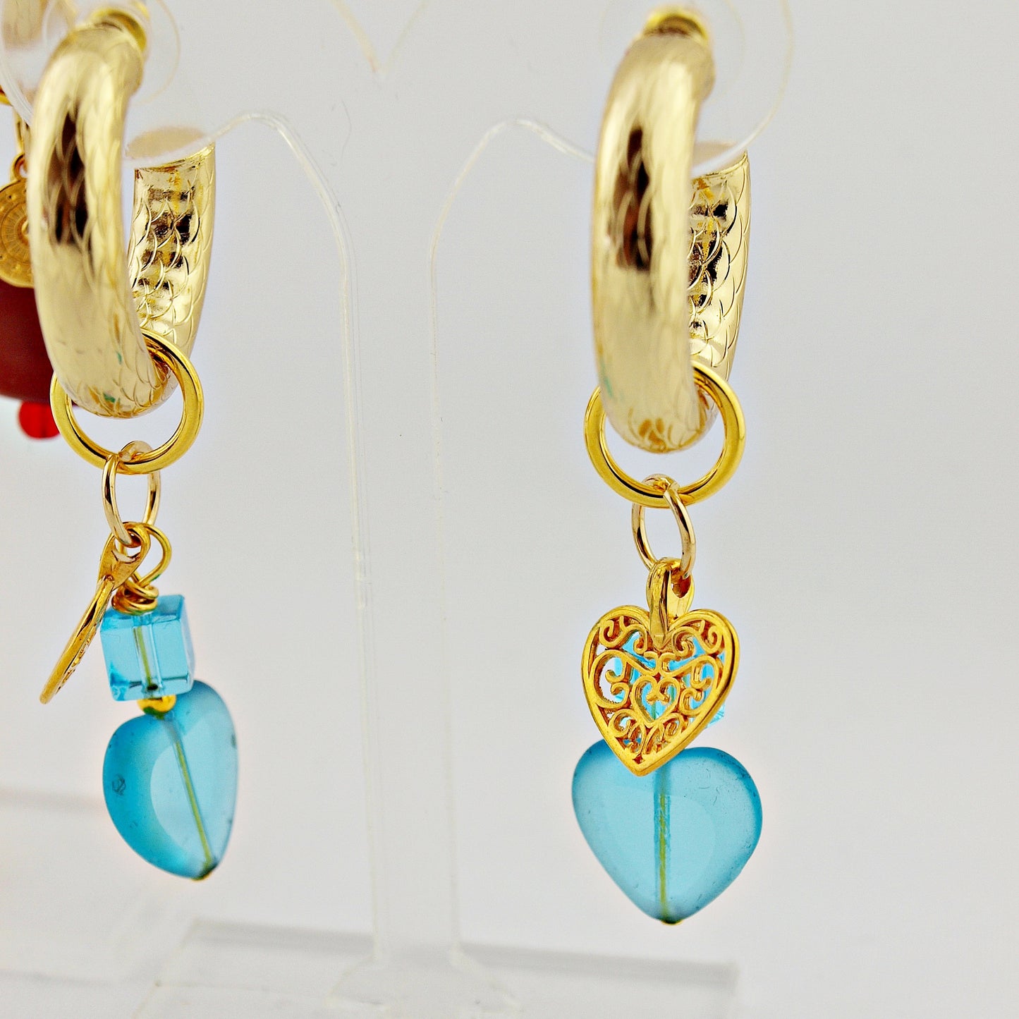 Oorbellen Big Loop Hearts Turquoise