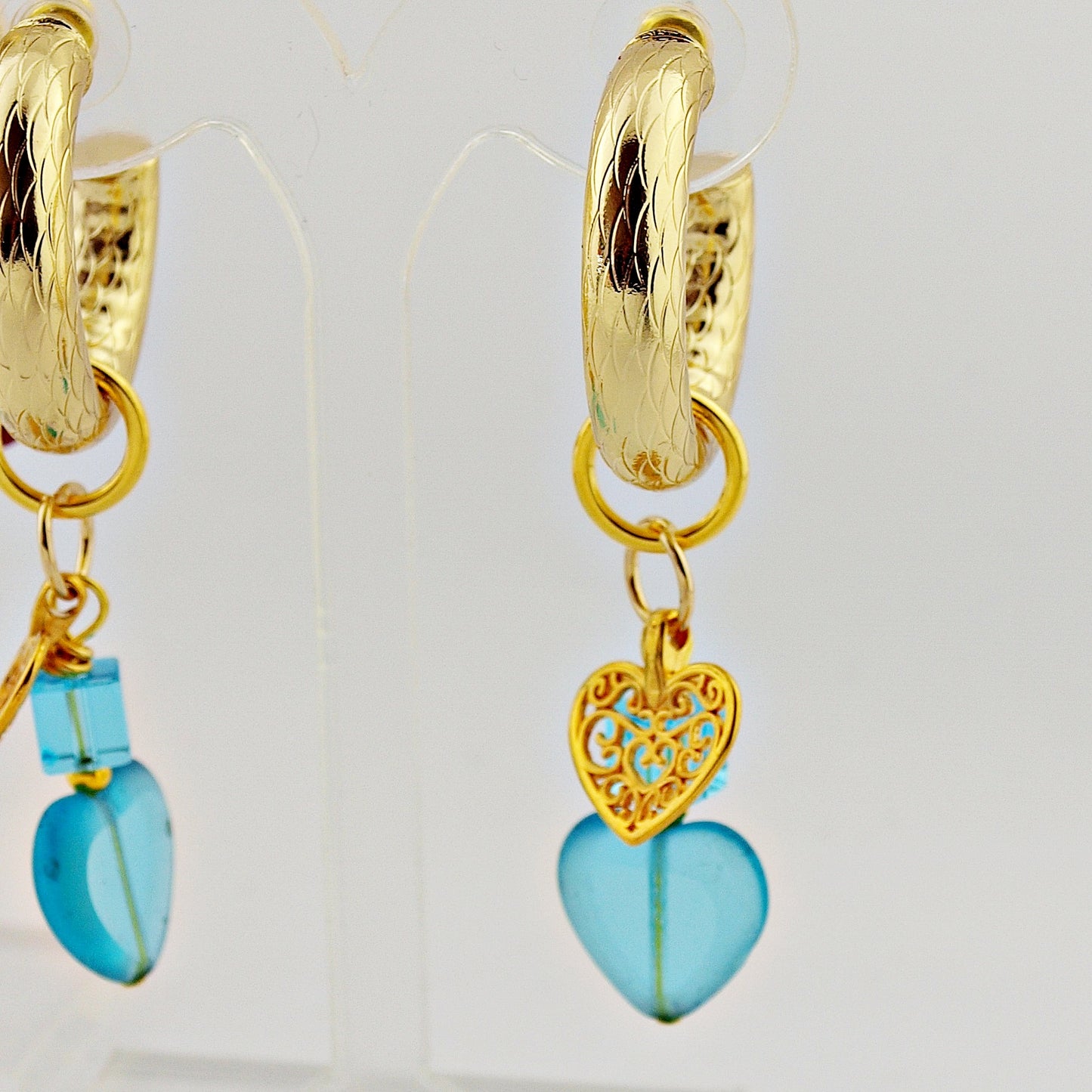 Oorbellen Big Loop Hearts Turquoise